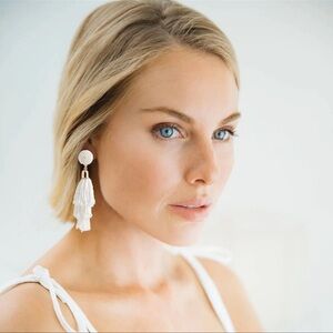 Panacea White Beaded Tassel Earrings New